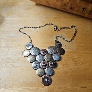 Copper Silver Rhinestone Metal Statement Necklace Costumr